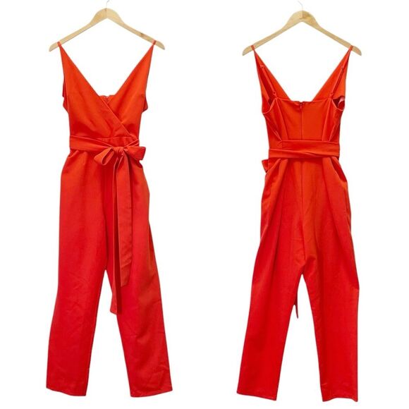 NWT ASOS Wrap Front Peg Leg Jumpsuit With Self Belt Tomato Red Size 8 US 12 UK - Picture 14 of 14